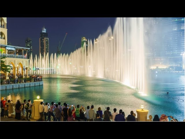 Illuminated courtyard fountain